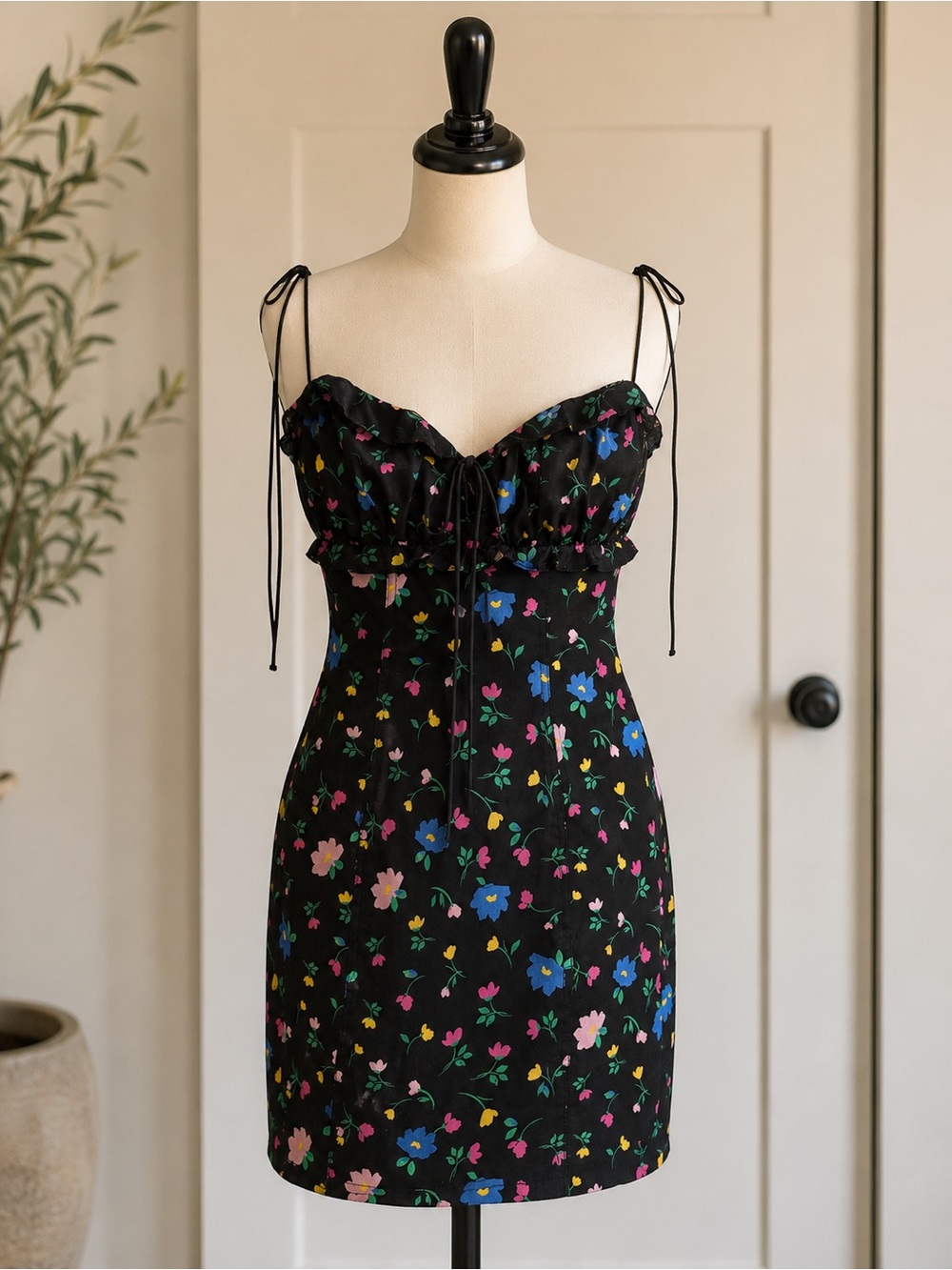 For Love & Lemons Robin Mini Dress in Black Floral